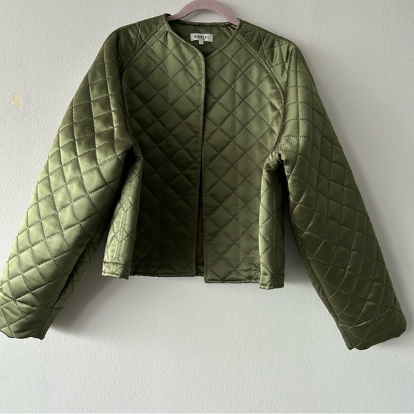 Horses Atelier Quilted Jacket in Green Satin - Picture 3 of 12